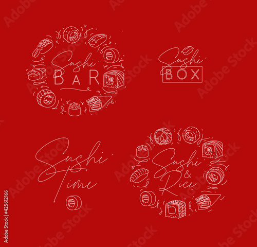 Sushi labels line style red