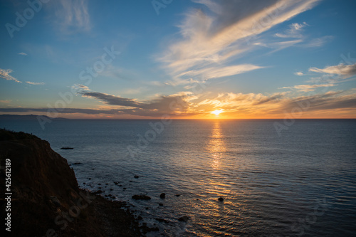 Sunset over pacific ocean in Rancho Palos Verdes