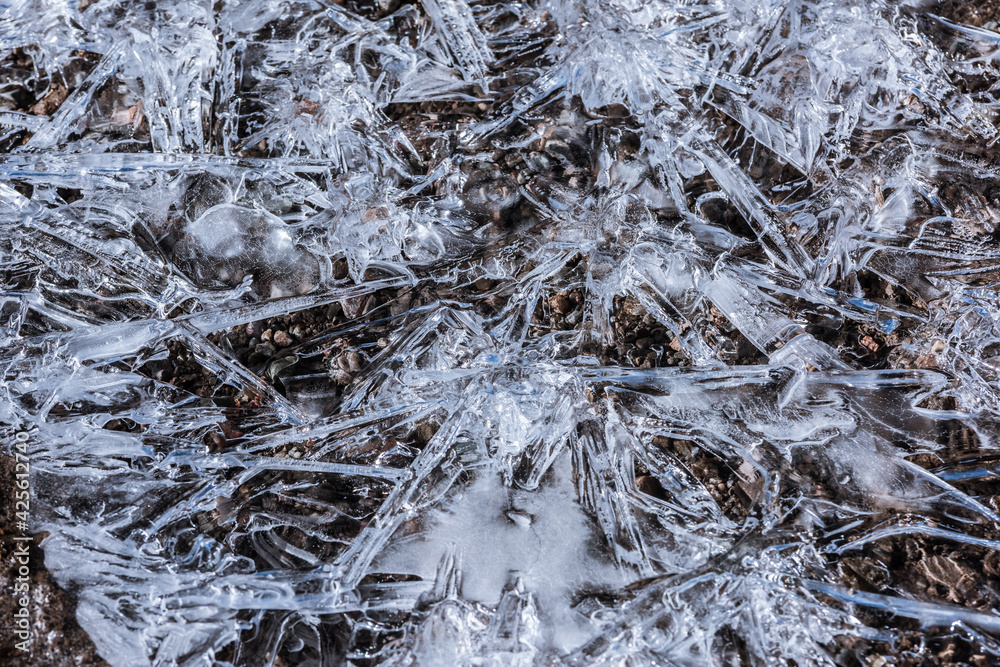 The texture of the thin ice on the water surface