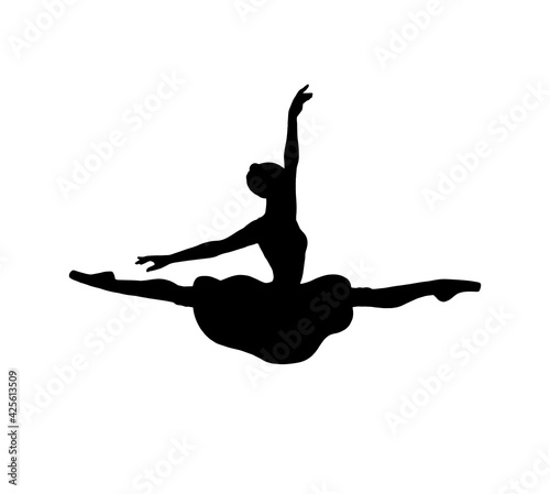Black silhouette of dancing ballerina in dance movement a vector illustration.