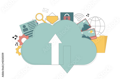 Vector. Cloud storage. A virtual place to store your multimedia