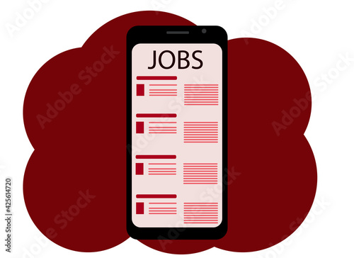 Mobile phone. On the screen is a site about job search and posting vacancies and resumes