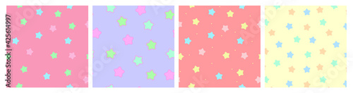 Repeatable Princess Pattern With Star And Dots. Cute Pink Background set. Modern Fairy princess star repetitive pattern for paper, textile design. Fantasy star background collection for boys and girls