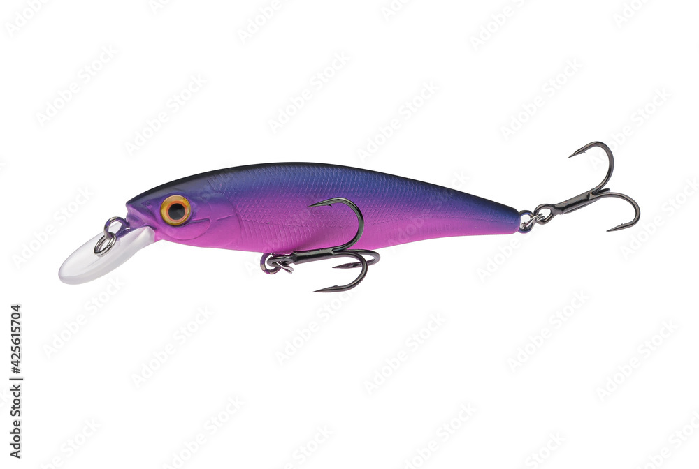 Wobbler with hooks for fishing as bait for fish, which is used for spinning. Fishing tackle for a fisherman. Wobbler with hooks for fishing as bait for fish, which is used for spinning. Fishing tackle for a fisherman.