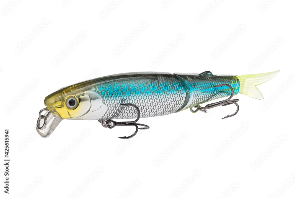 Wobbler with hooks for fishing as bait for fish, which is used for spinning. Fishing tackle for a fisherman. Wobbler with hooks for fishing as bait for fish, which is used for spinning. Fishing tackle for a fisherman.
