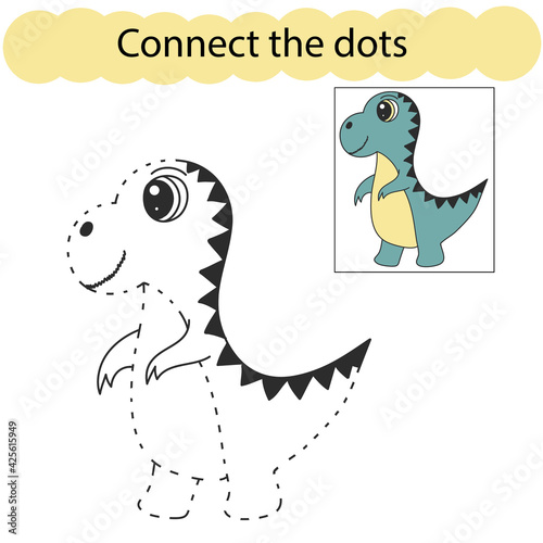 Set connect the dots and draw an dinosaur from a cartoon. Dino world. Educational game for children. Vector illustration