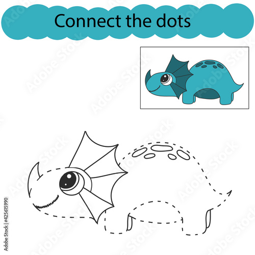 Set connect the dots and draw an dinosaur from a cartoon. Dino world. Educational game for children. Vector illustration