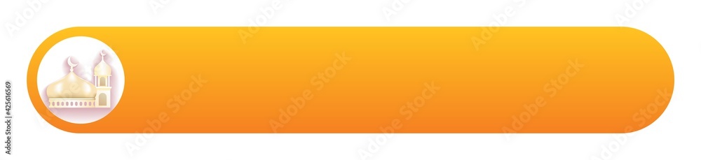 mosque icon iside white round. with long round blank oval orange background. islamic conceptual theme banner or announcement vector illustraion mosque icon iside white round. with long round blank oval orange background. islamic conceptual theme banner or announcement vector illustraion