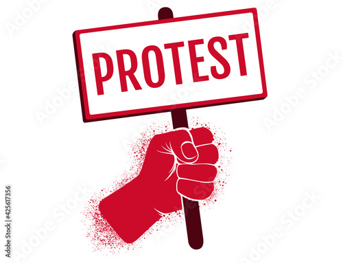 Vector icon of hand holding a poster. Protest.
