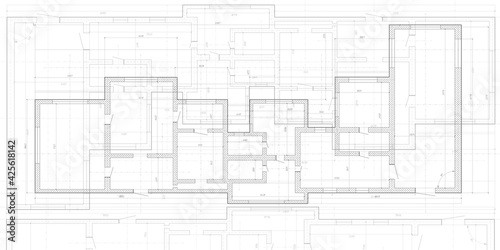 House architectural plan .Engineering design .Architectural project on a white sheet of paper .Vector , illustration.