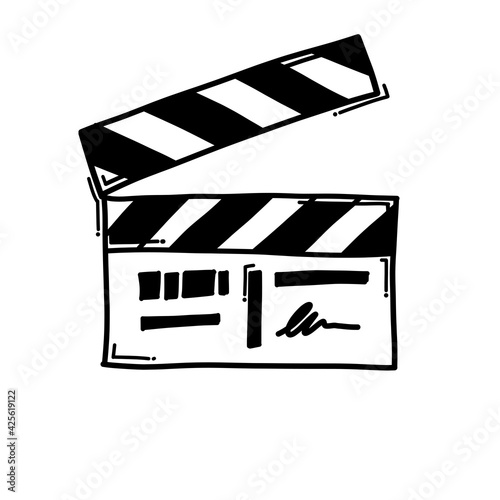 clapper doodle vector icon. Drawing sketch illustration hand drawn line eps10