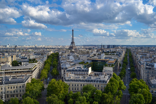 Paris Cityscape Panorama With Eiffel Tower, France