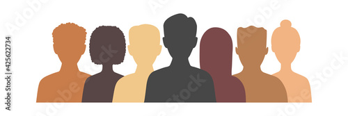Business people silhouette. Teamwork colorful concept. Business team symbol.  Men and women standing together. Vector isolated on white
