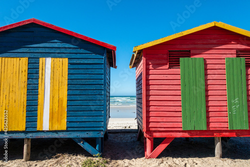 Colorful beach cabins in Muizenberg, Cape Town Region, South Africa © Michel