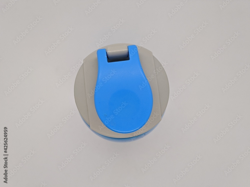 blue sports water bottle isolated on white background top view blue sports water bottle isolated on white background top view