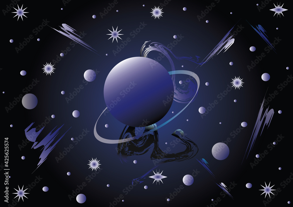 Fototapeta premium Night sky with planets and illuminated aura and stars. Night abstract sky motif in vector format and jpg.
