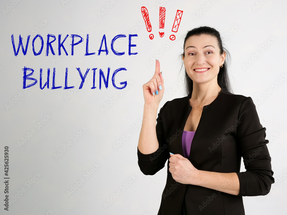 WORKPLACE BULLYING exclamation marks inscription on the side WORKPLACE BULLYING exclamation marks inscription on the side