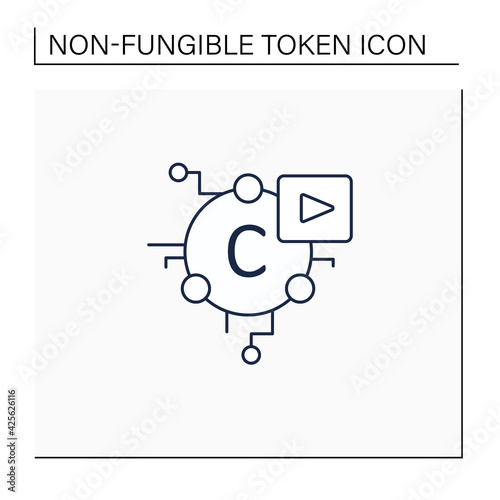 Cryptomedia line icon. Digital medium includes graphics, audio.Video, plain text,hyperlinks.Universally accessible hypermedia.Digitalization concept. Isolated vector illustration.Editable stroke