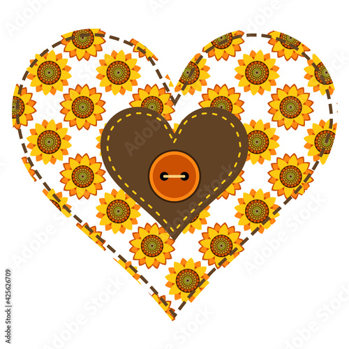 Heart patchwork in sunflower flowers photo