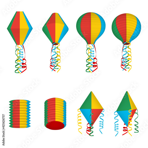 brazilian june festival elements set of isolated balloons and lanterns Festa junina decorations