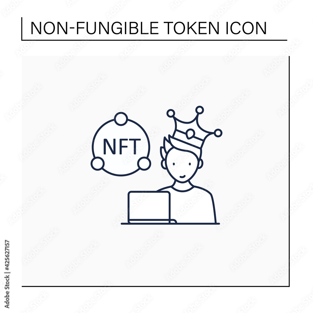 NFT artist line icon. Content creator. Crypto artist. Creating more NFTs works. Having copyright. Digitalization concept. Isolated vector illustration.Editable stroke NFT artist line icon. Content creator. Crypto artist. Creating more NFTs works. Having copyright. Digitalization concept. Isolated vector illustration.Editable stroke