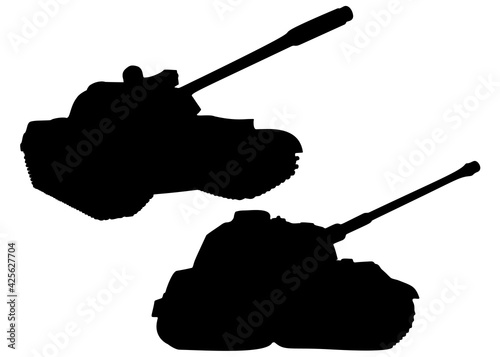 Military tanks shoot in a set. Vector image.