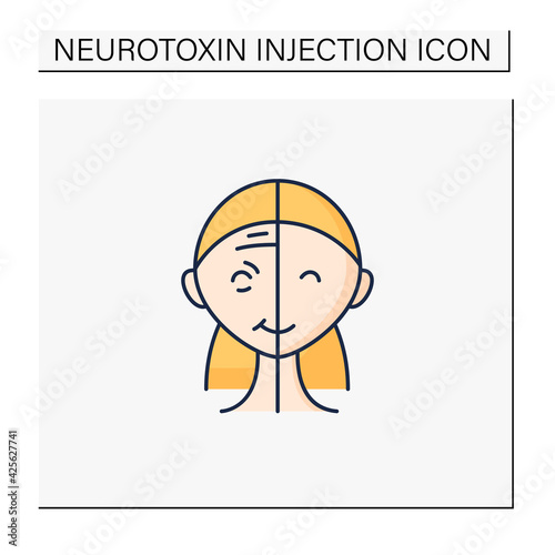 Cosmetic injection color icon.Before and after injection.Face lifting. Rejuvenation.Comparison.Beauty cosmetic procedure.Isolated vector illustration