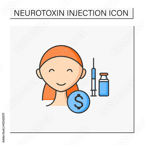 Cosmetic injection color icon. Perfect procedure price. Happy customer.Vaccine recruitment. Beauty cosmetic procedure.Isolated vector illustration