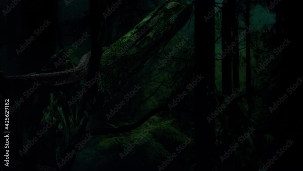 Realistic cobra snake move on the big tree wood in the jungle with 3d rendering include black and white alpha matte.