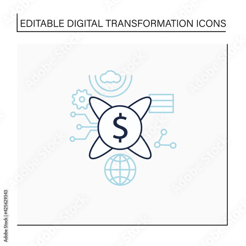 Tokenization technologies line icon. Software prevents credit card theft information. Protection bank accounts. Digital transformation concept.Isolated vector illustration.Editable stroke