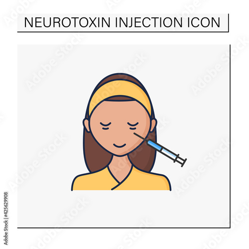 Cosmetic injection color icon.Woman doing injection under eyes, around eyes. Surgery.Beauty cosmetic procedure.Isolated vector illustration
