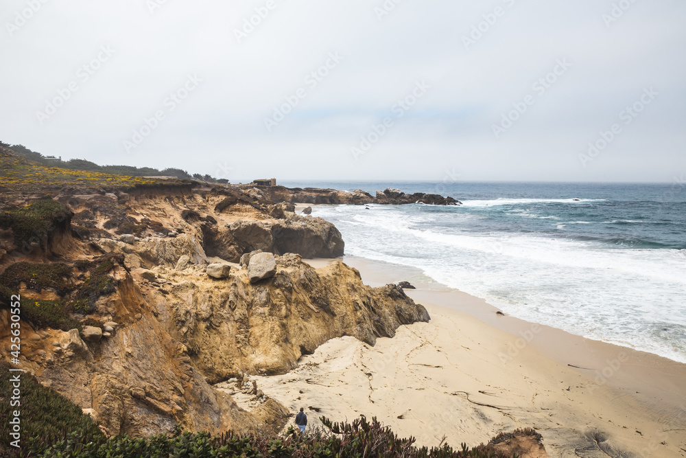 Rugged coastline with sandy beach in Big Sur, California