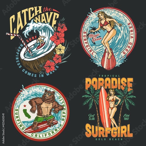 Canvas Print Surfing colorful vintage prints