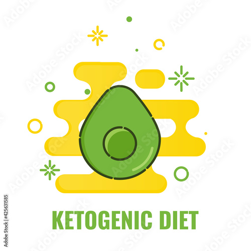 Ketogenic diet for weight loss and treatment. High-fat, low-carbohydrate intake concept. Avocado as a symbol of Keto. Medical poster for health magazines.