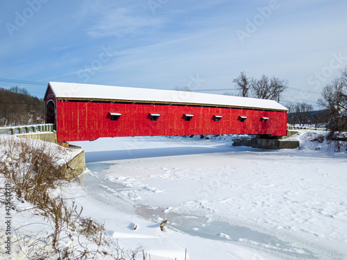 Buskirk's Covered Bridge and winter landscape of upstate New York