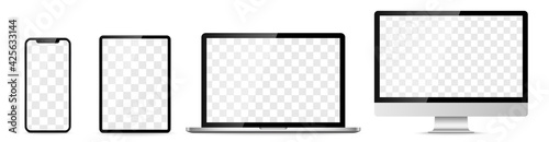 Device screen set - laptop smartphone tablet computer monitor. Vector photo