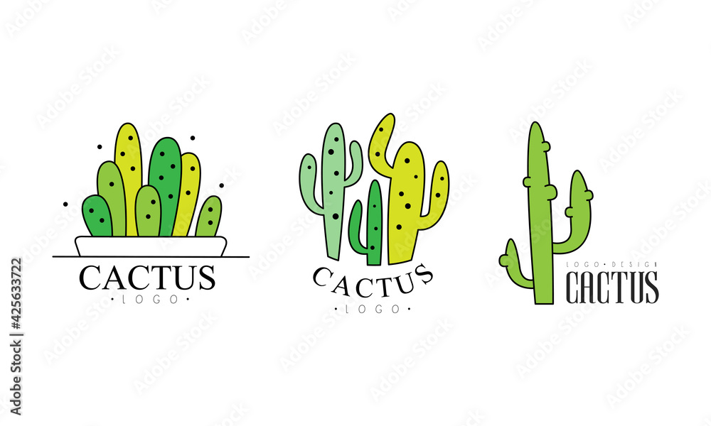 Set of Cactus Logo Design, Natural Products, Cosmetics Green Badges Vector Illustration Set of Cactus Logo Design, Natural Products, Cosmetics Green Badges Vector Illustration