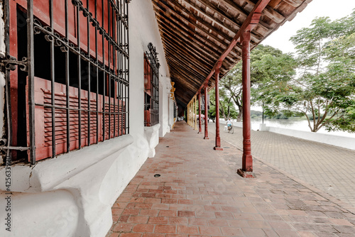 white and red colonial architecture in Mompox, Bolívar Colombia.  photo
