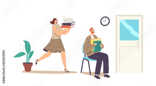 Business Characters Accounting Bureaucracy, Paperwork Concept. Manager Job, Secretary Occupation Bureaucratism, Deadline