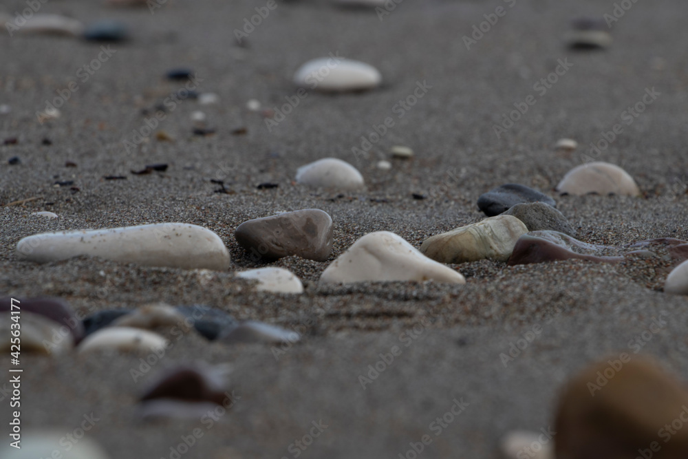 stones on the sand beach and shallow depth of field stones on the sand beach and shallow depth of field