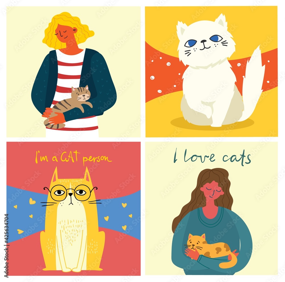 Fototapeta premium Pretty girl holding a cute cat in her lap.