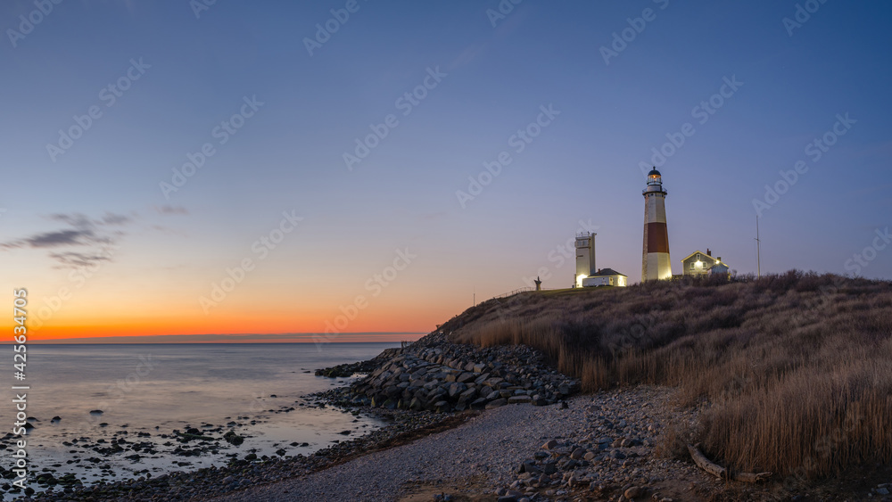 Panorama of Montauk coastline at dawn in New York