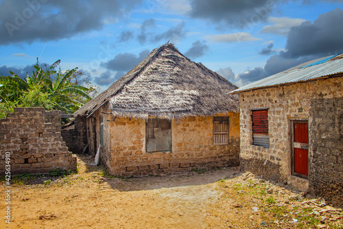 Typical stone houses in an African village on Wasini island. It is a small village in Kenya.
