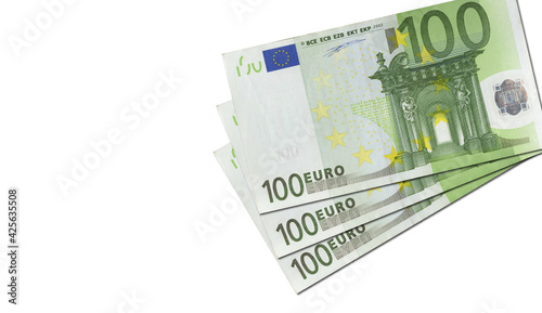 Money flyer. Copy space. One hundred Euro notes background. 3D illustration