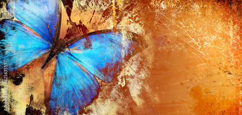 Abstract piantting - golden blue butterfly wings. fine art 