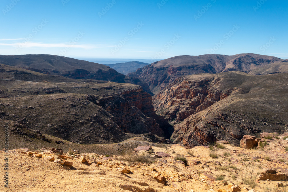 View of the arid mainland in the Cape Town region, Anysberg Nature Reserve, South Africa View of the arid mainland in the Cape Town region, Anysberg Nature Reserve, South Africa
