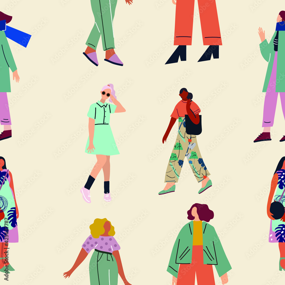 Seamless pattern and hand drawn texture. Pretty girls posing in different poses. Flat illustration. Design for poster, card, invitation, placard, brochure, flyer, web. Seamless pattern and hand drawn texture. Pretty girls posing in different poses. Flat illustration. Design for poster, card, invitation, placard, brochure, flyer, web.
