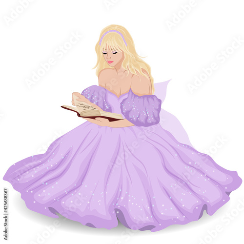 Princess reading a book. Vector art