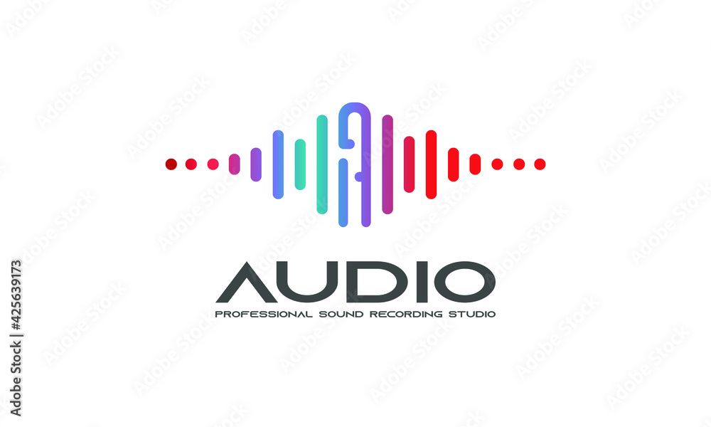 DJ Dance Party Logo, Recording Studio Emblem, Audio Wave and Light Dark Gradient Background DJ Dance Party Logo, Recording Studio Emblem, Audio Wave and Light Dark Gradient Background