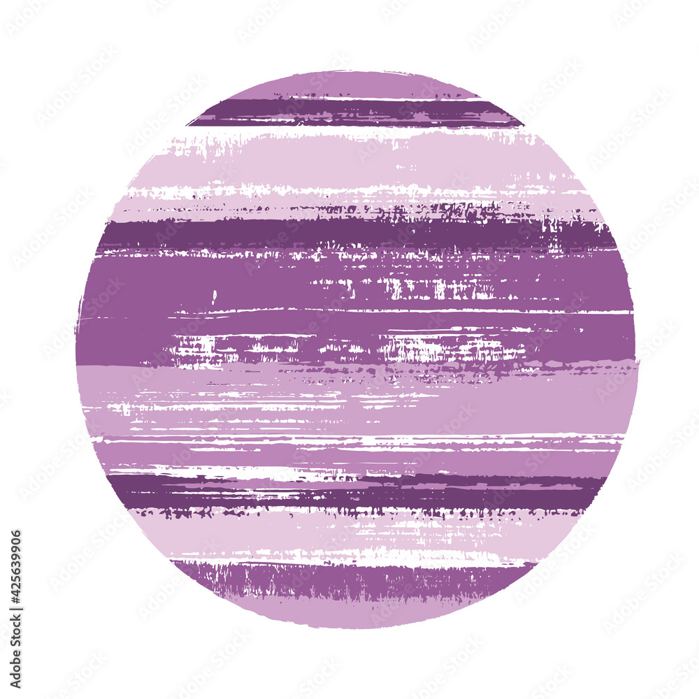Vintage circle vector geometric shape with stripes texture of paint horizontal lines. Old paint texture disc. Badge round shape circle logo element with grunge stripes background.